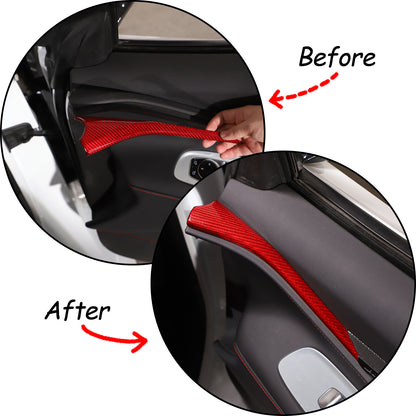Red Real Dry Carbon Fiber Interior Window Upper Door Panel trim For Corvette C8 16