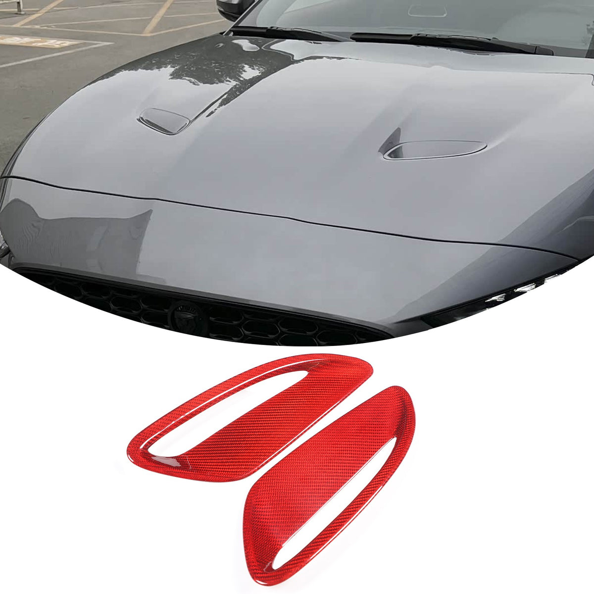 Red Real Carbon Fiber Hood Air Inlet Frame Trim For Jaguar F-TYPE X152 2021+ 2
