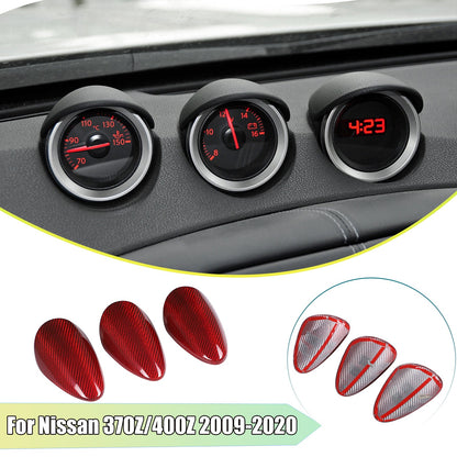 Red Real Carbon Fiber Triple Gauge Bezel Trim Cover For Nissan 370Z 2009-20 1