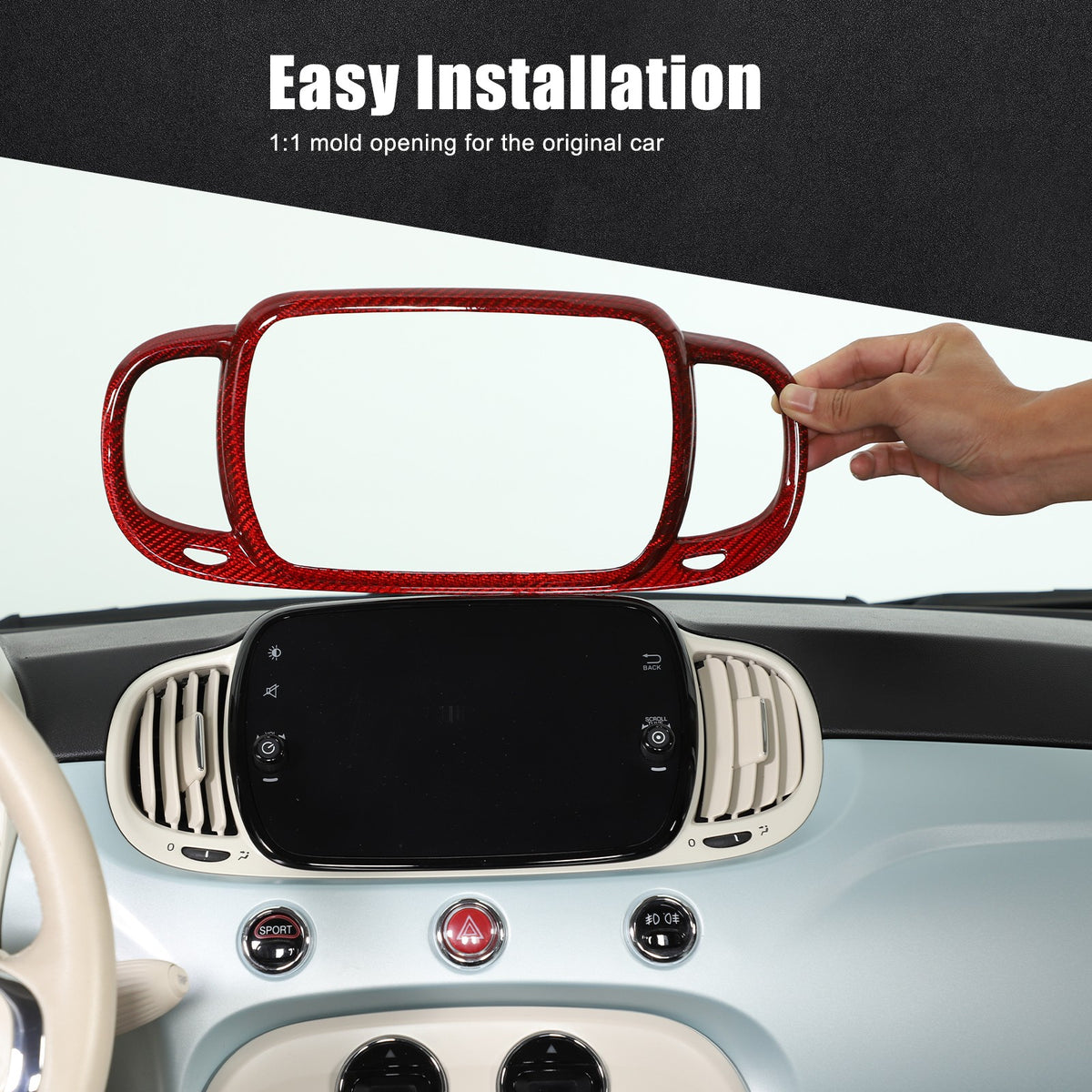Red Real Carbon Fiber Center Console Air Outlet Trim For Fiat 500 2016+ 11