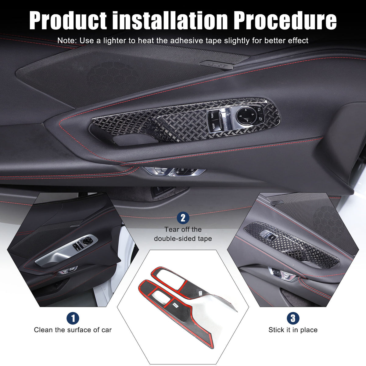 Real Carbon Fiber Window Lift Button Frame Trim For Corvette C8 Coup 2020-2026 8