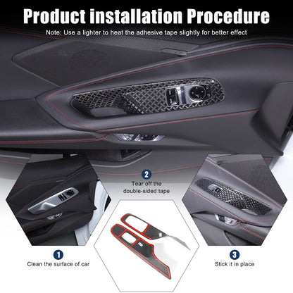 Real Carbon Fiber Window Lift Button Frame Trim For Corvette C8 Coup 2020-2026 8