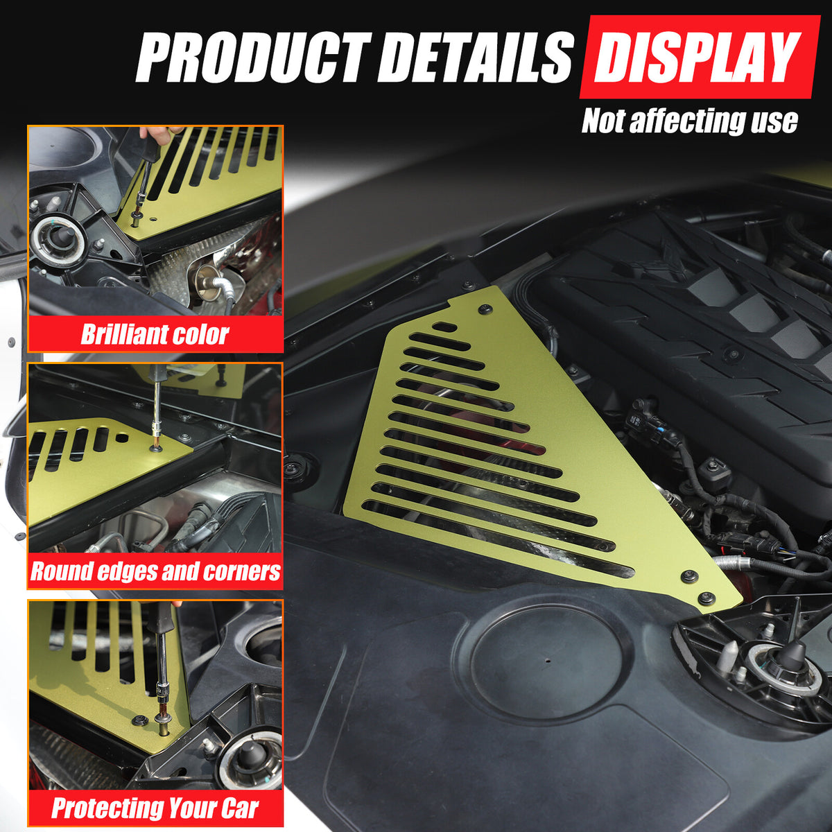 Yellow Engine Bay Side Panel Cover Overlay Coupe For Corvette C8 2020-26 7