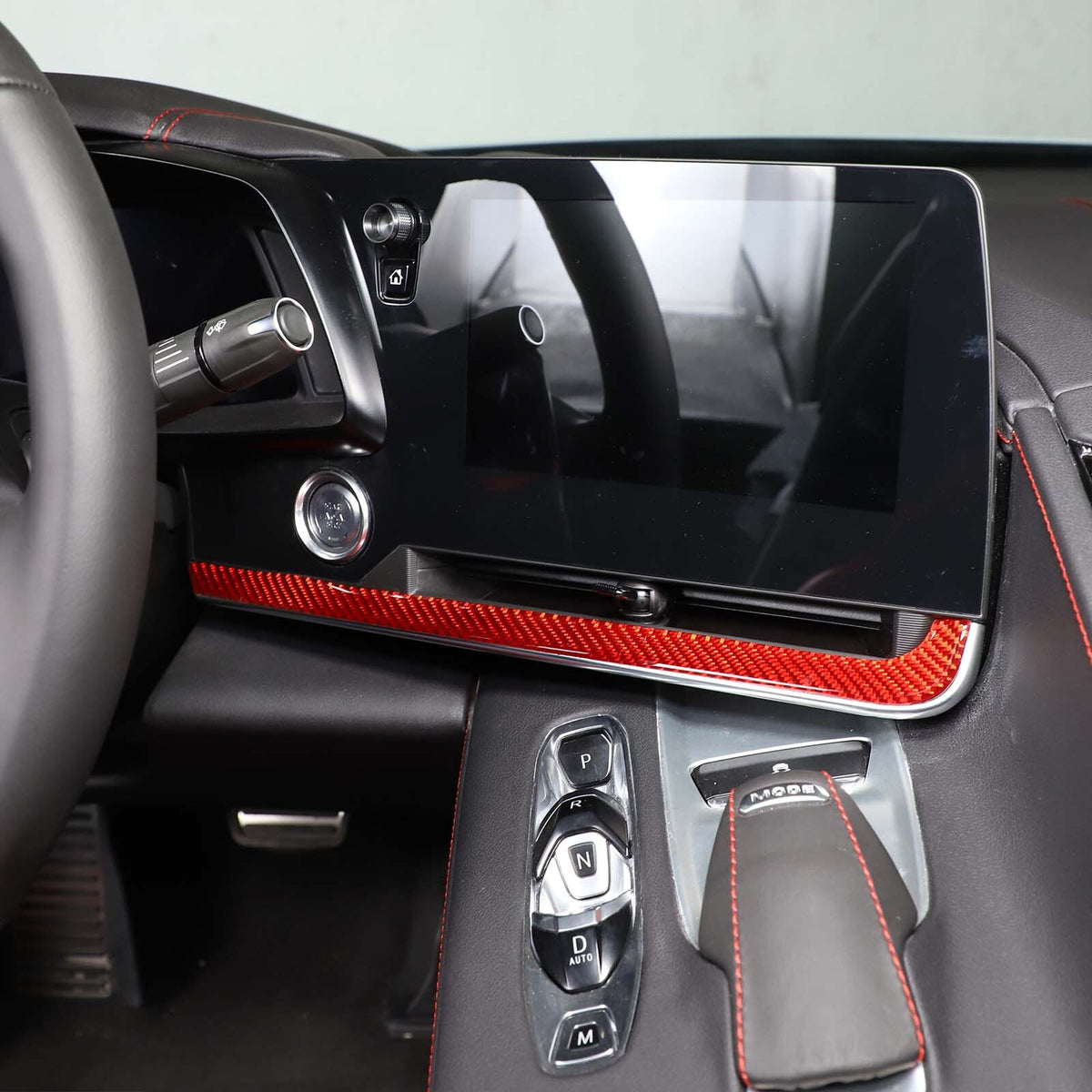 Red Soft Carbon Fiber Interior Decor Trim Kit Cover Set For Corvette C8 20-25 150