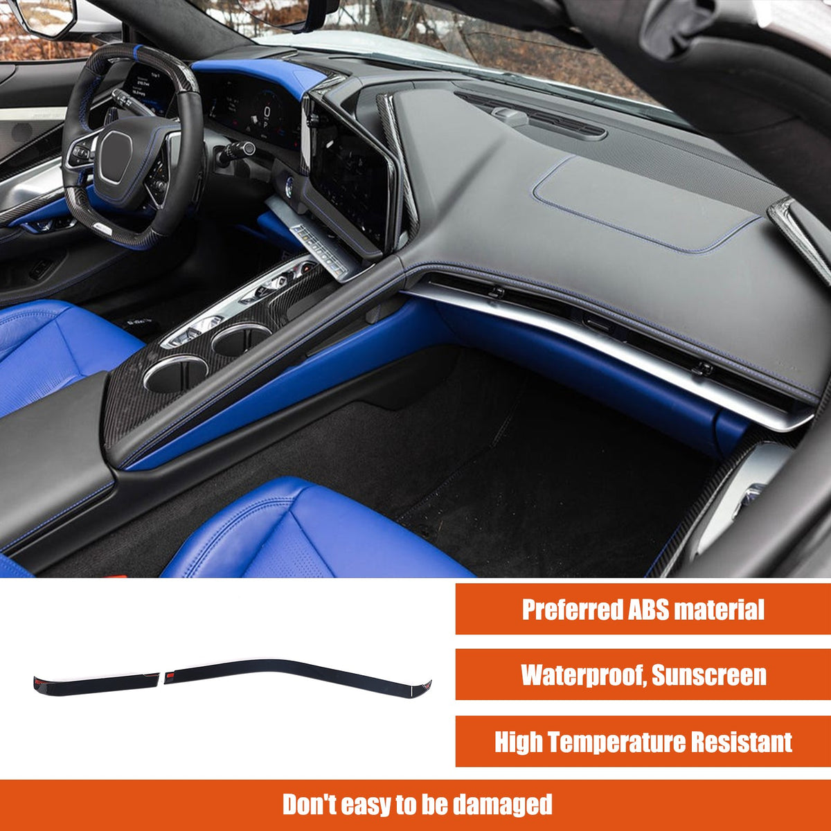 Glossy Piano Black Dashboard Side Air Outlet Trim Strip Set For Corvette C8 26+ 8