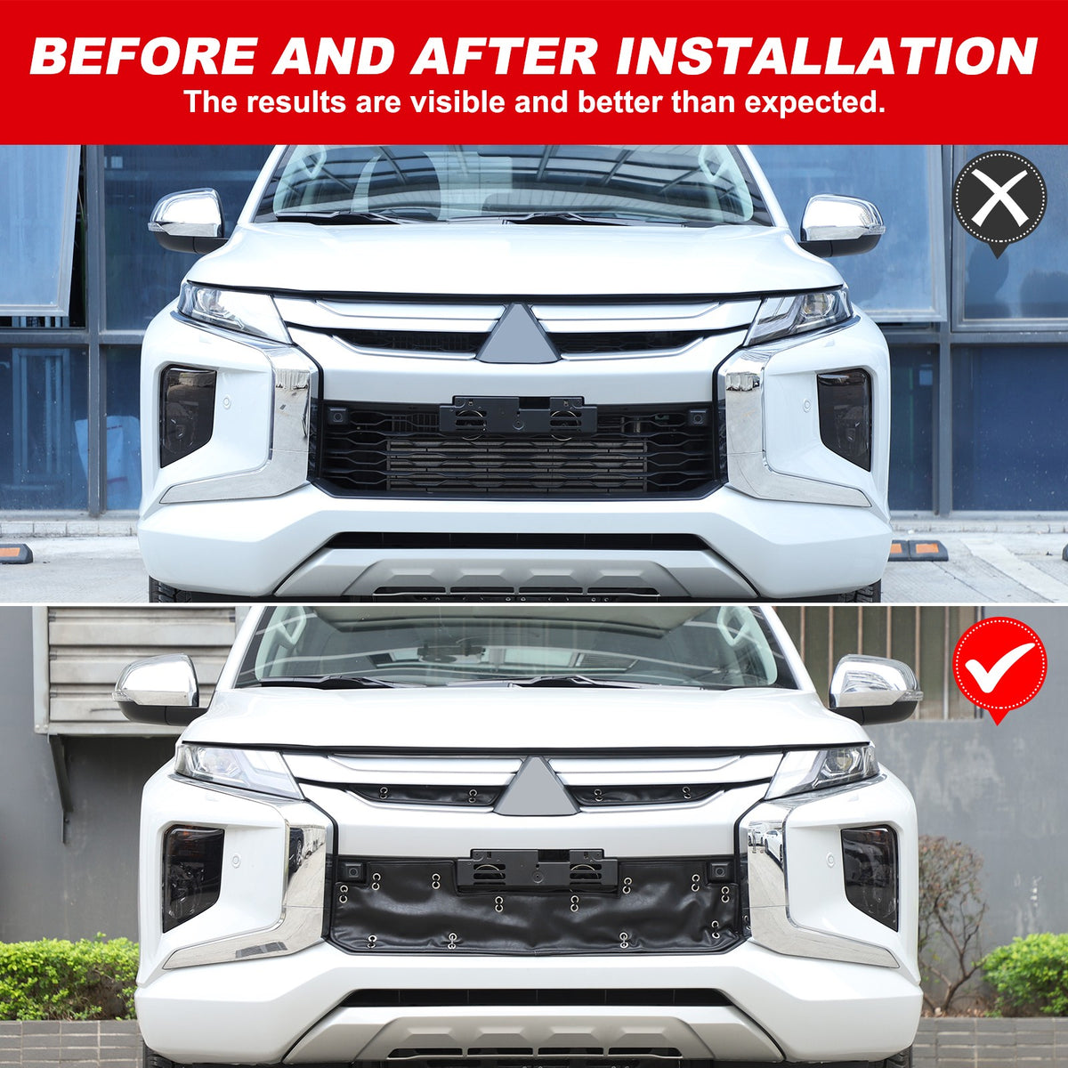 Front Grille Anti-Freezing Cover Trim For Mitsubishi L200 Triton 2019-2023 10