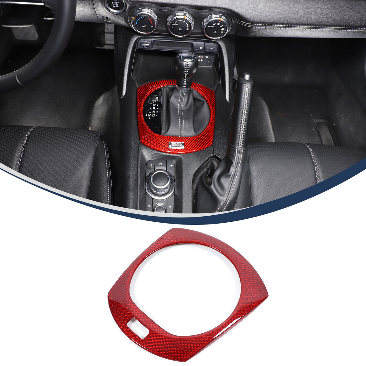 Red Real Carbon Fiber Center Gear Panel Cover Trim For mazda MX5 MX-5 Miata 16+ 9