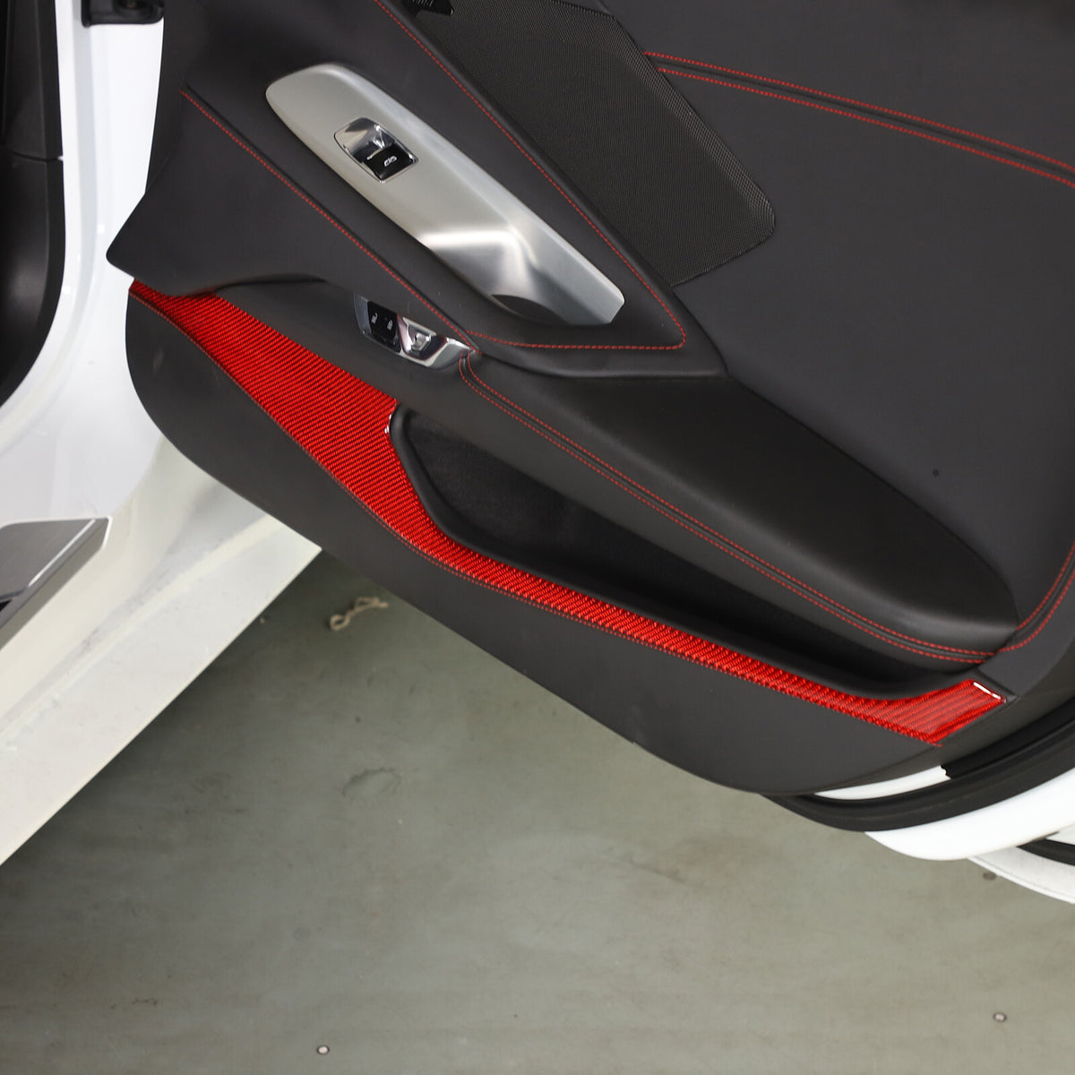 Red Carbon Fiber Interior Door Panel Anti Kick Trim Sticker For Corvette C8 20+ 13