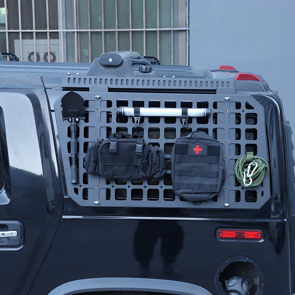 Alloy Rear Roof Climbing Ladder Rack Window Molle Panel For Hummer H2 2003-09 44