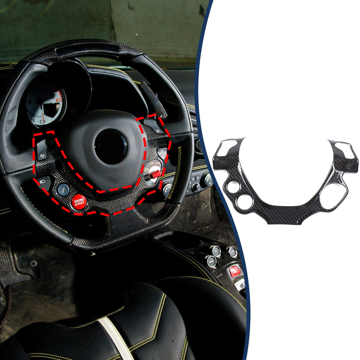 Real Carbon Fiber Steering Wheel Button Frame Trim For Ferrari 458 2011-16 13