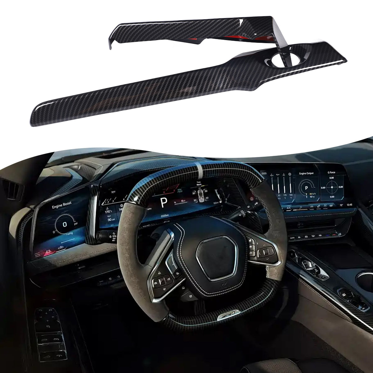 ABS Carbon Fiber Steering Wheel Side Dashboard Trim For Corvette C8 2026+ US 14
