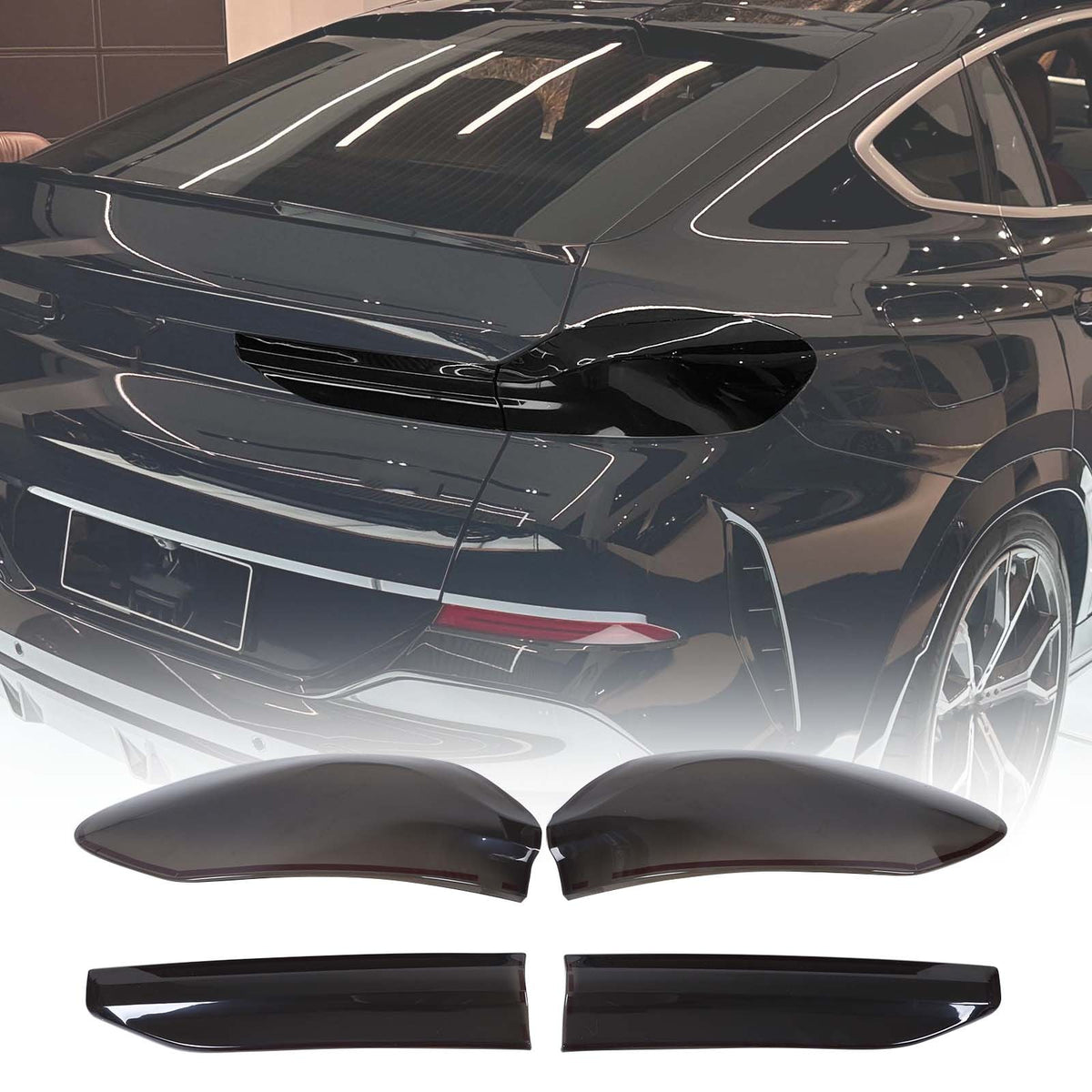 Smoked Rear Tail & Fog Light Guard Cover Trim Bezels For BMW X6 G06 2020-2026 US 15