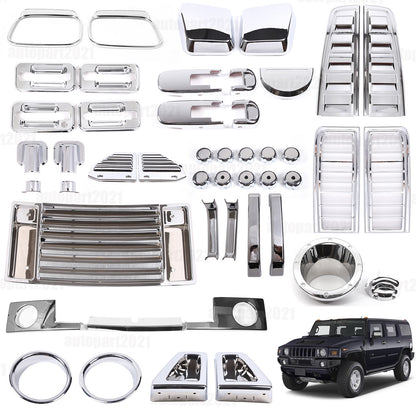 Silver Chrome Exterior Door Handle Mirror Hood Vent Trim Kit For Hummer H2 03-09 172