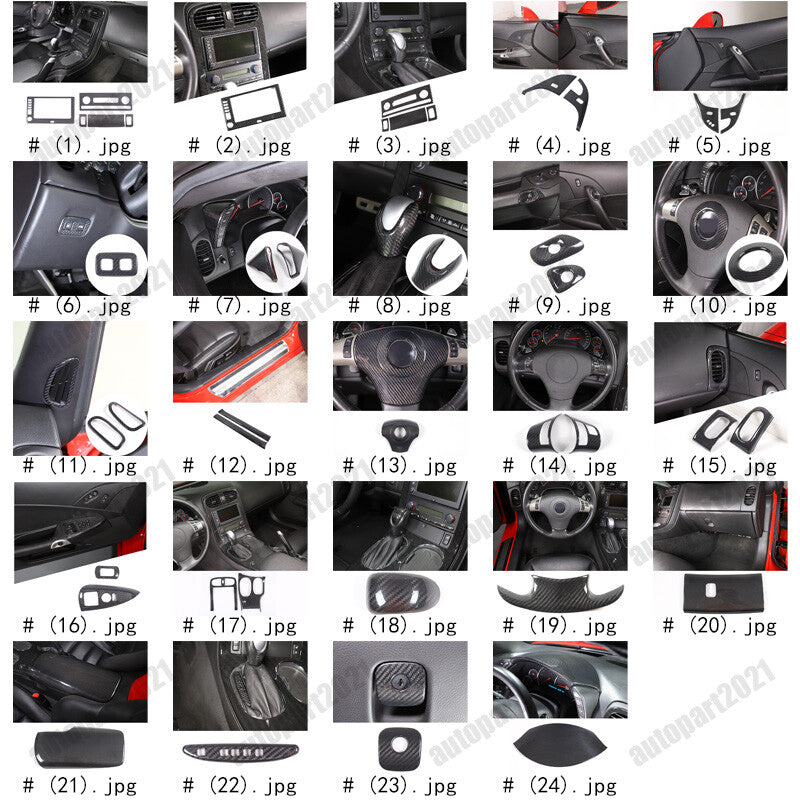 Real Dry Carbon Fiber Full Interior Set Decor Trim Kit for Corvette C6 2005-13 - Styles 26-26 2