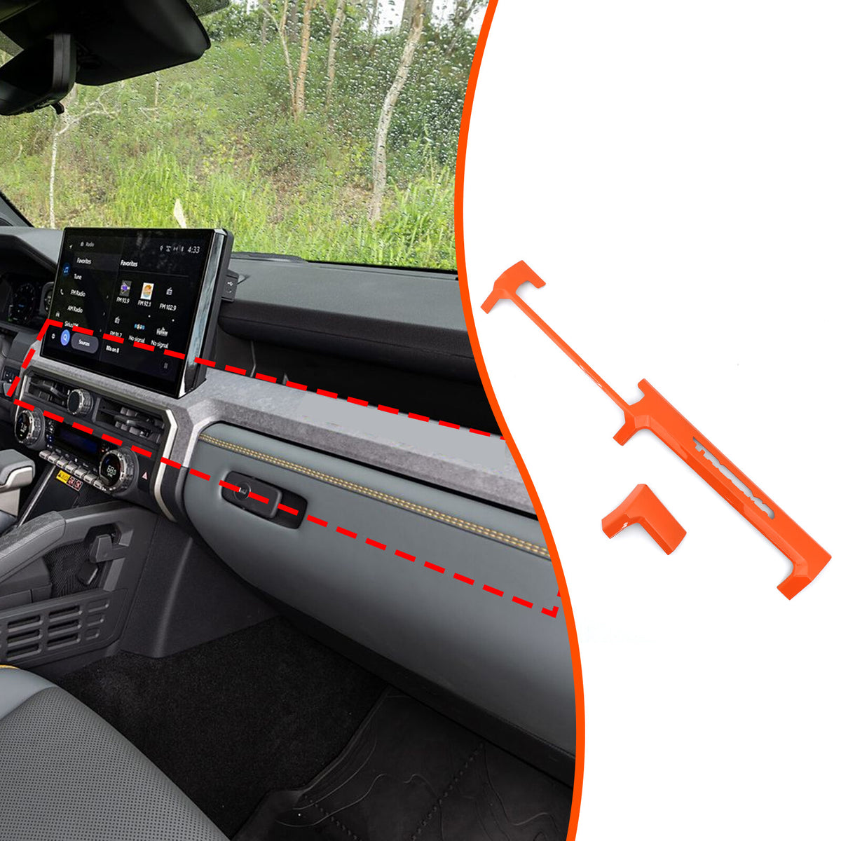 Orange ABS Center Console Strip Trim Cover For Toyota Tacoma 2024+ US 3