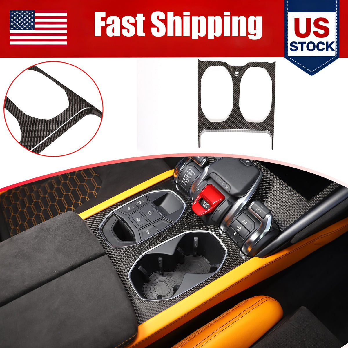 Real Carbon Fiber Water Cup Holder Frame Cover Trim For Lamborghini URUS 18-23 1