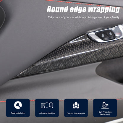 Real Honeycomb Carbon Fiber Interior Inner Door Panel Cover Trim for Corvette C8 21