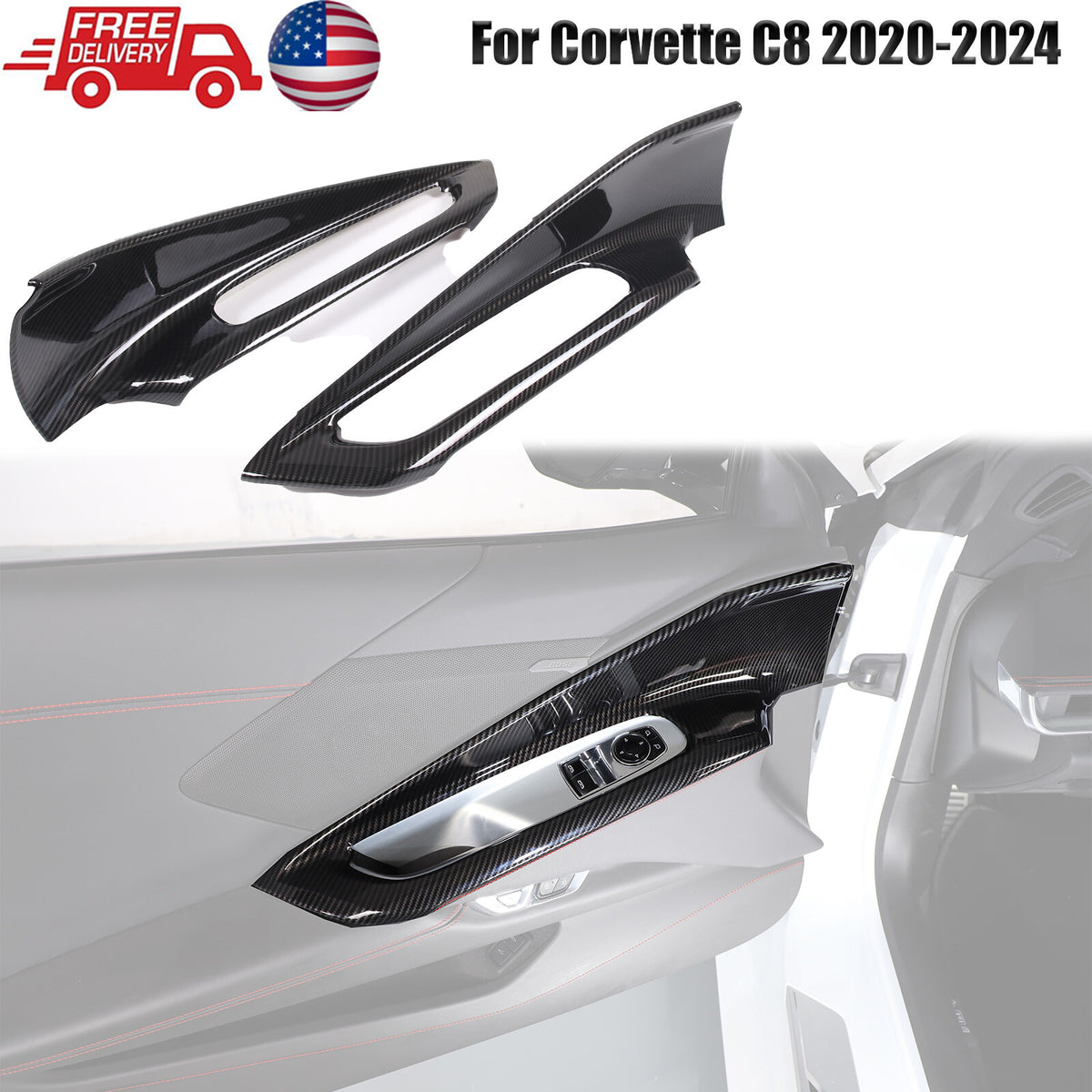 Carbon Fiber ABS Interior Door Panel Trim Cover Frame For Corvette C8 2020-2026 1