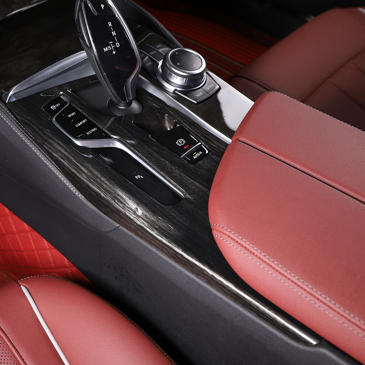 Black Wood Grain Gear Shift Panel Cover Trim for BMW 5 Series G30 2018-2022 4