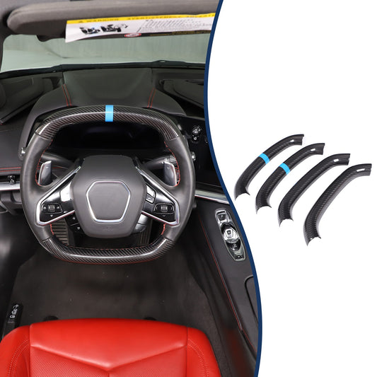 Real Carbon Fiber Blue Top Steering Wheel Cover Trim For Corvette C8 2020+ 1