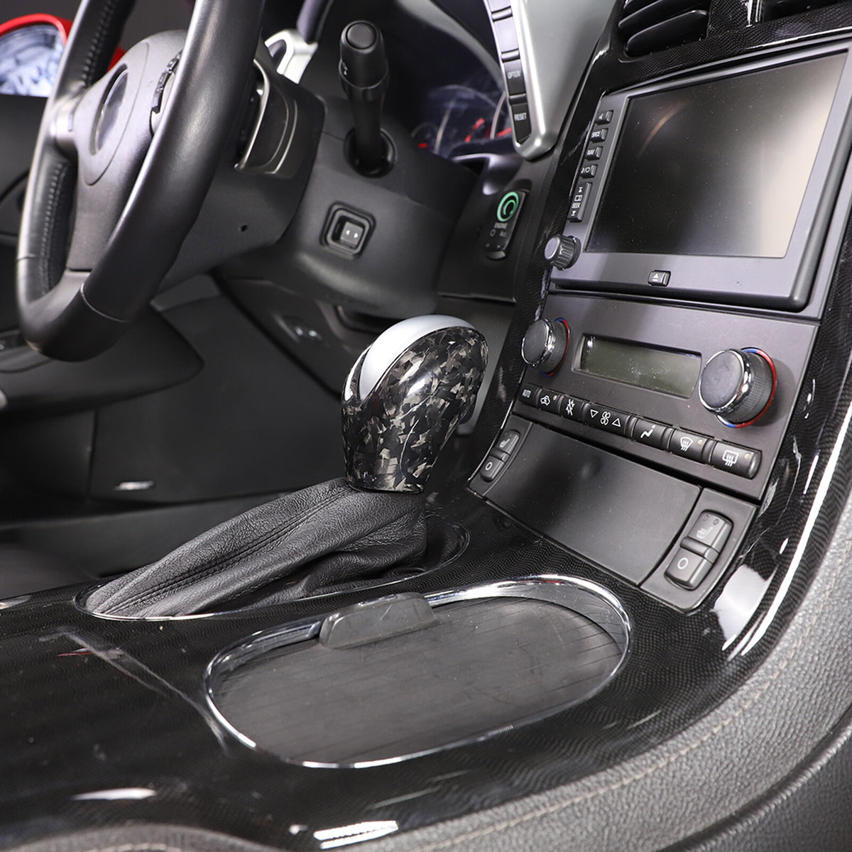 2pcs Forged Real Carbon Fiber Gear Shift Knob Trim Cover Set For Corvette C6 9