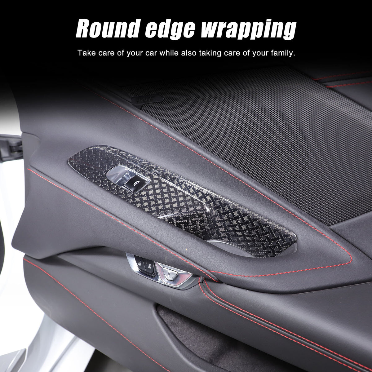 Real Carbon Fiber Window Lift Button Frame Trim For Corvette C8 Coup 2020-2026 18