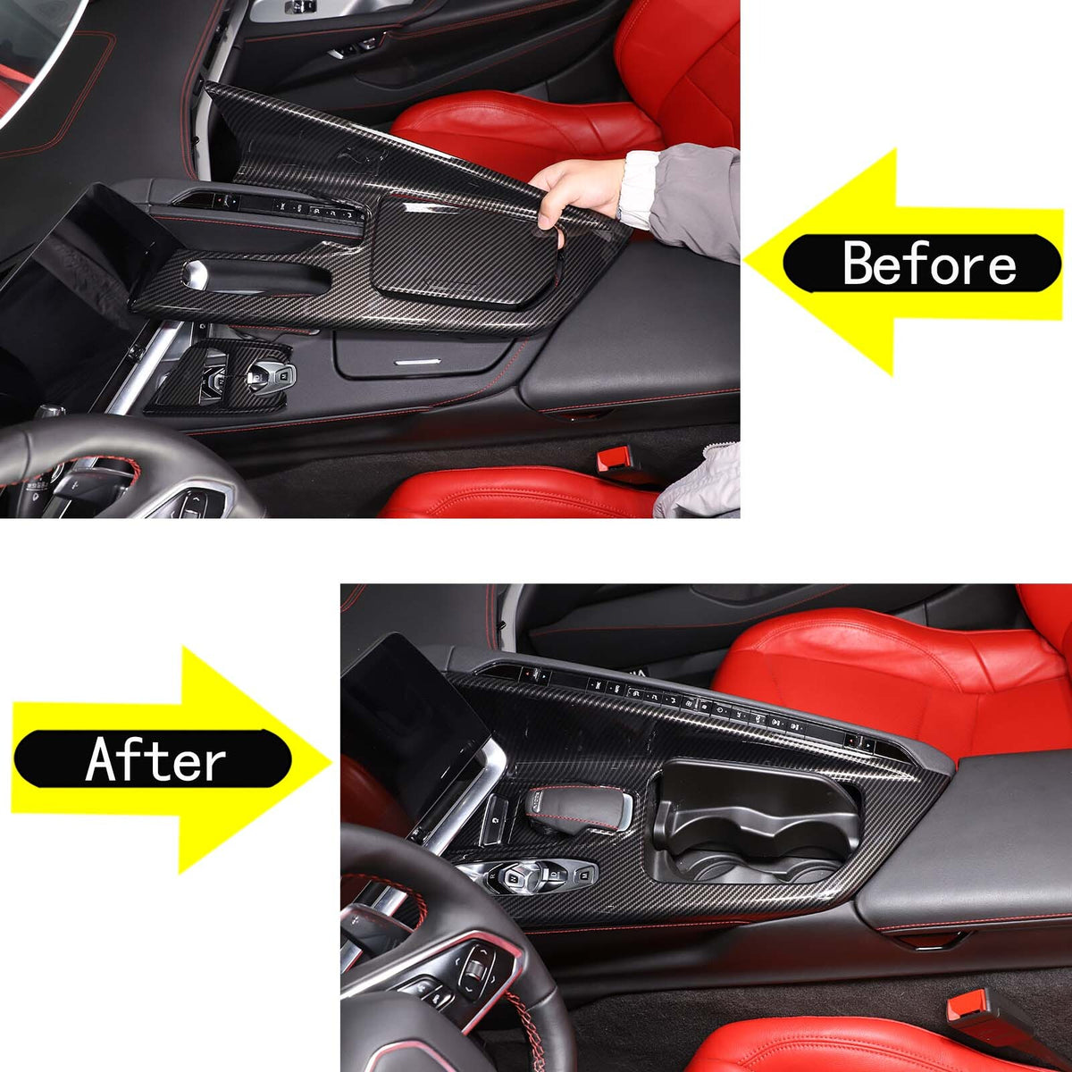 Carbon Fiber ABS Center Console Panel Trim Cover Set Kit For Corvette C8 20-26 11