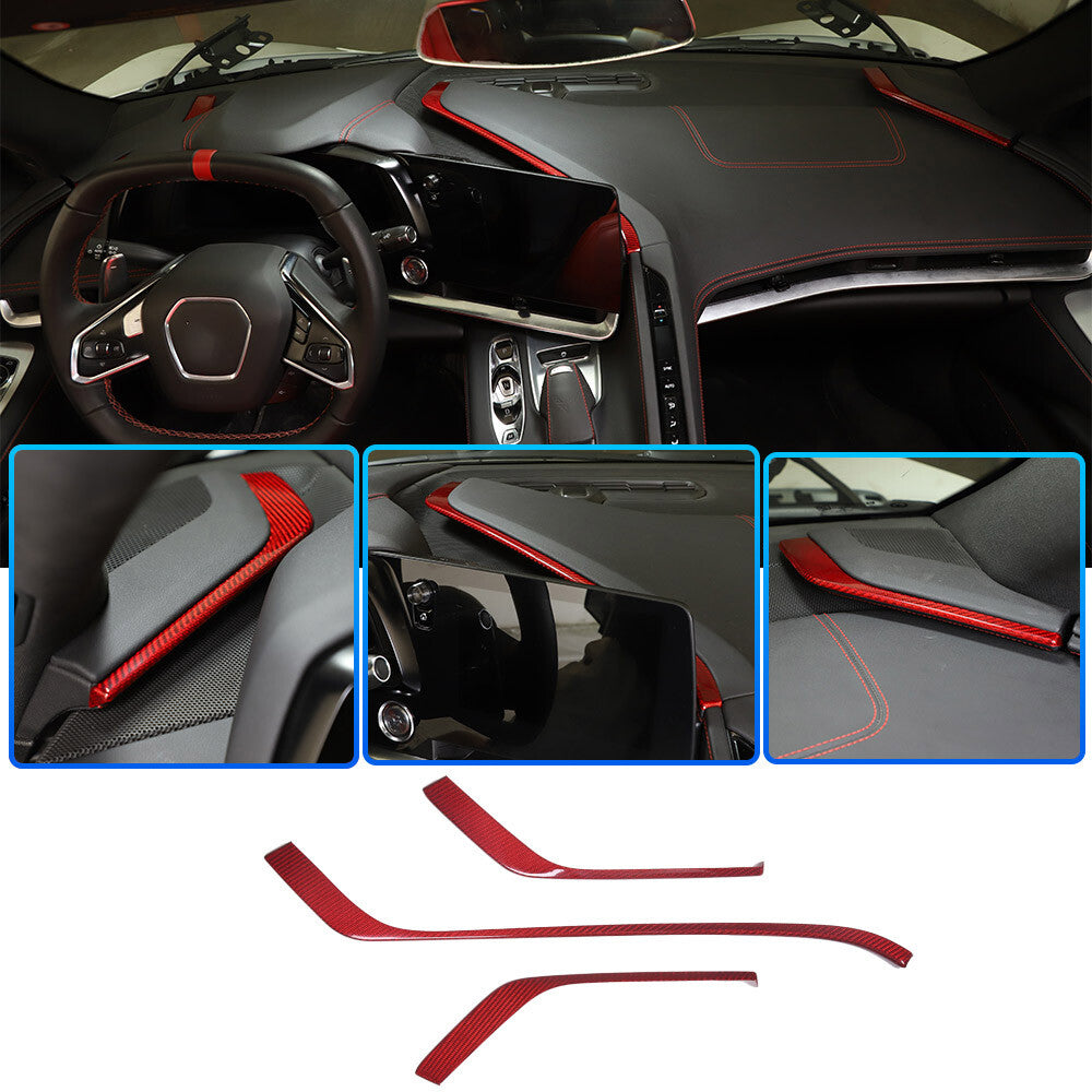 Red Real Carbon Fiber Full Interior Set Decor Trim Kit for Corvette C8 20-25 235