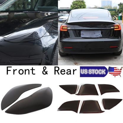 Smoked Headlight & Taillight Cover Trim For Tesla Model 3 2017-22 Model Y 21-24 1