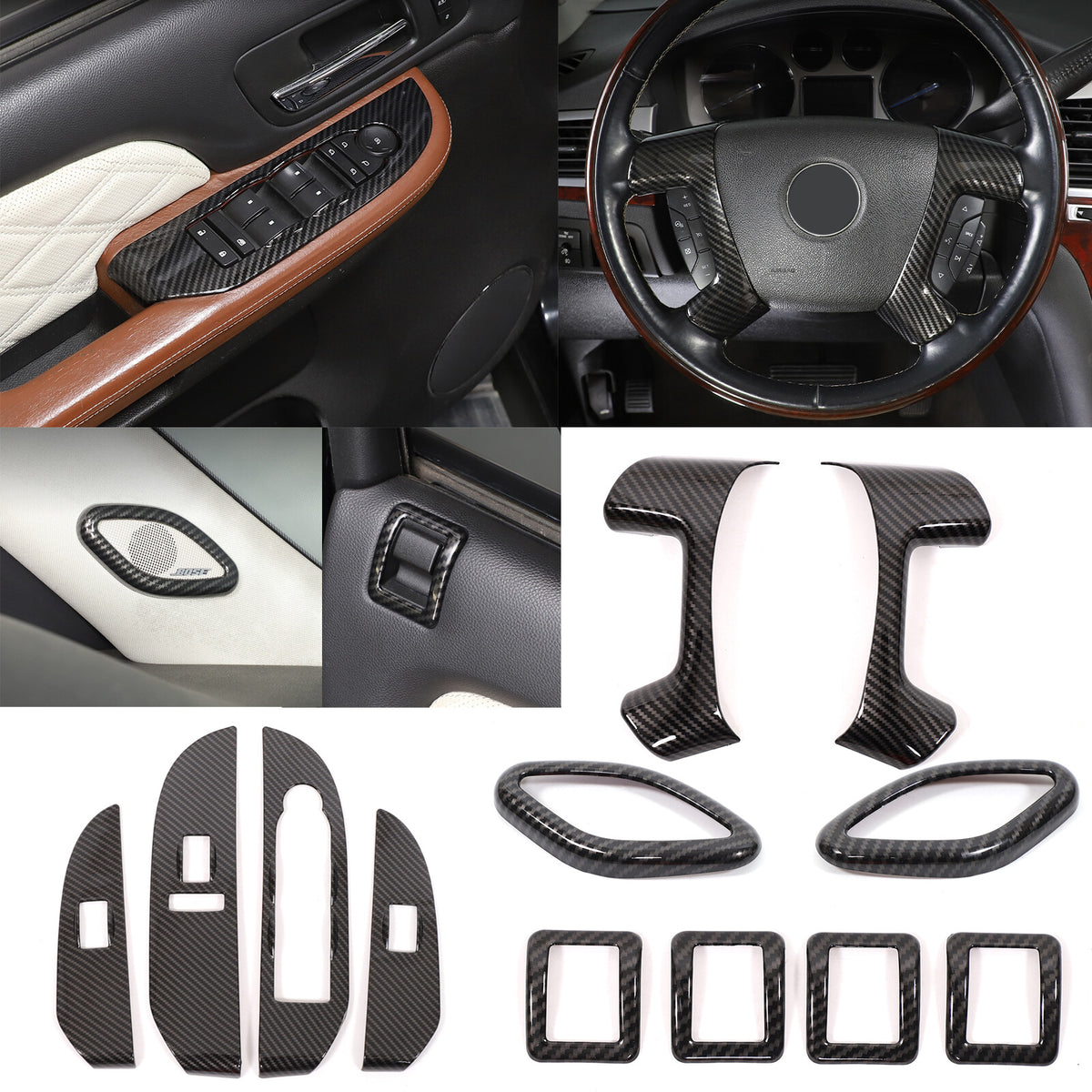 ABS Carbon Fiber Interior Decor Trim Cover For Cadillac Escalade 2007-14 50