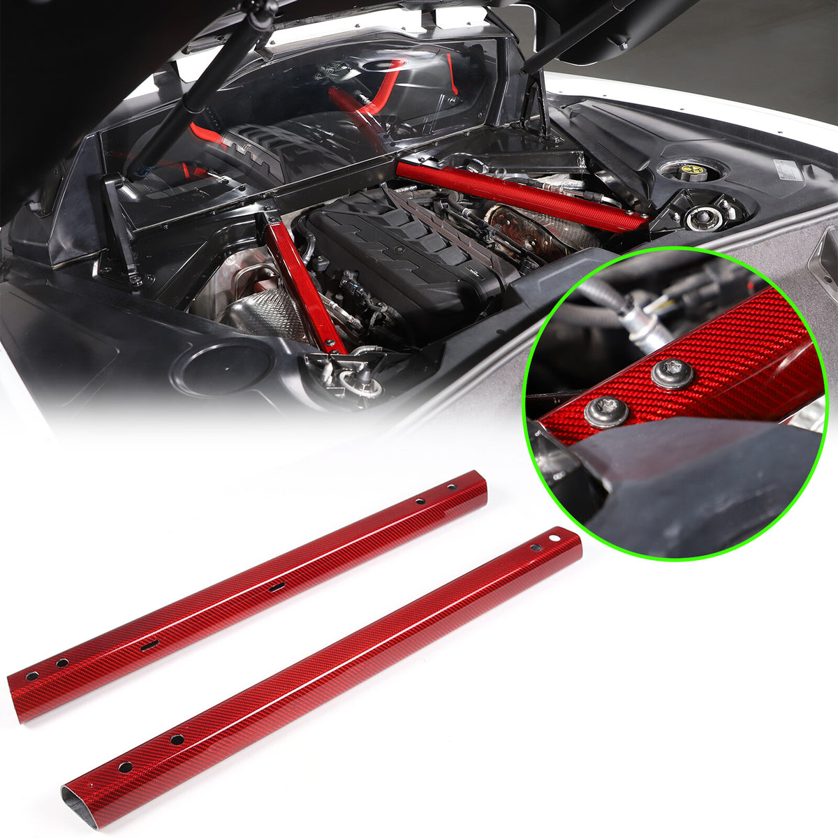 Red Carbon fiber Engine Bay Crossmember Panel Trim Cover For Corvette C8 20-26 14