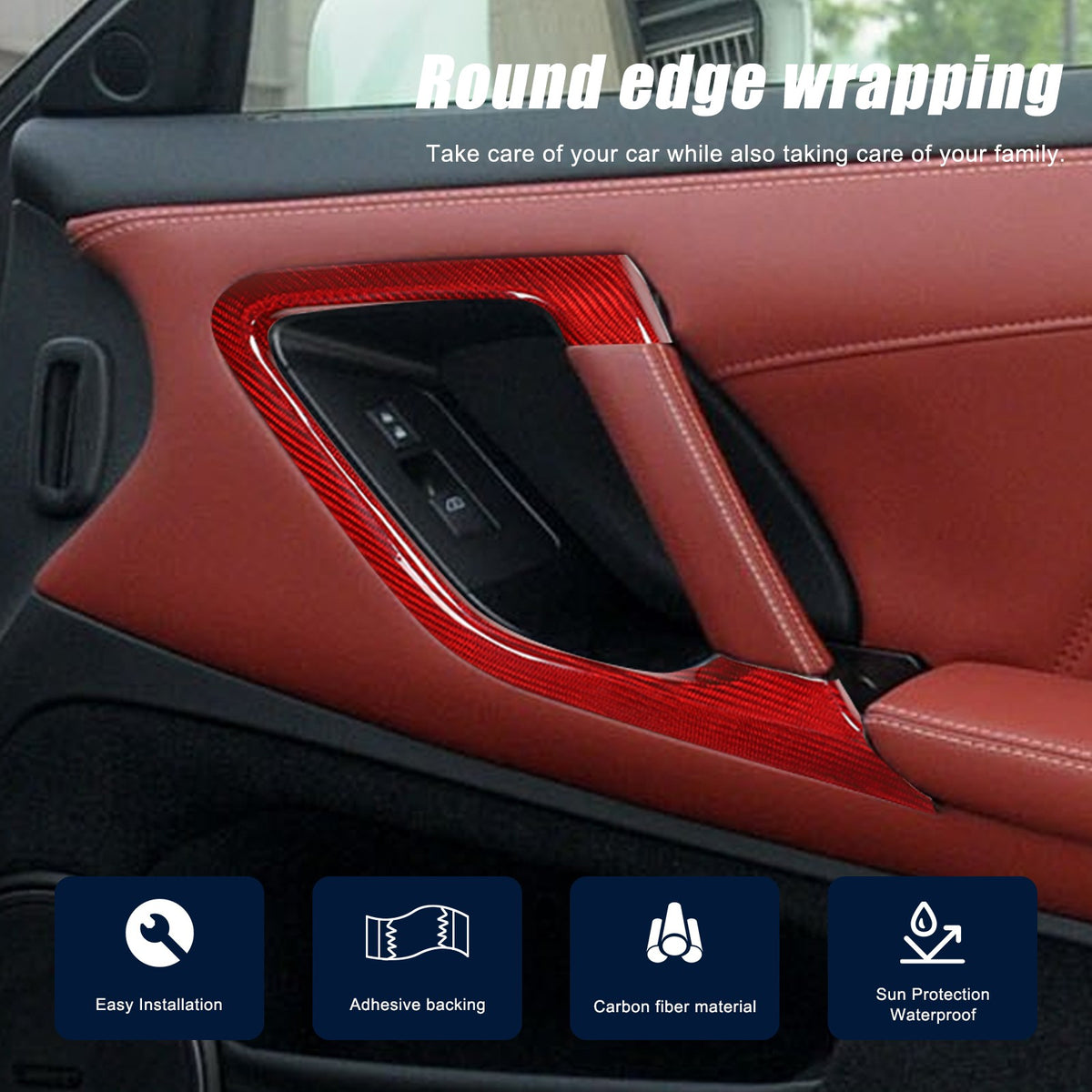Red Real Carbon Fiber Inner Door Handle Trim Red For Nissan GT‑R R35 2008‑2016 4