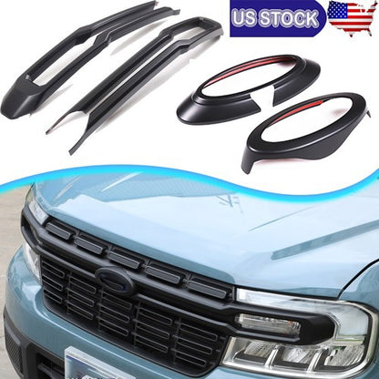 Matte Black Front Bumper Grille Cover +Logo Ring For For Ford Maverick 2022 US 1