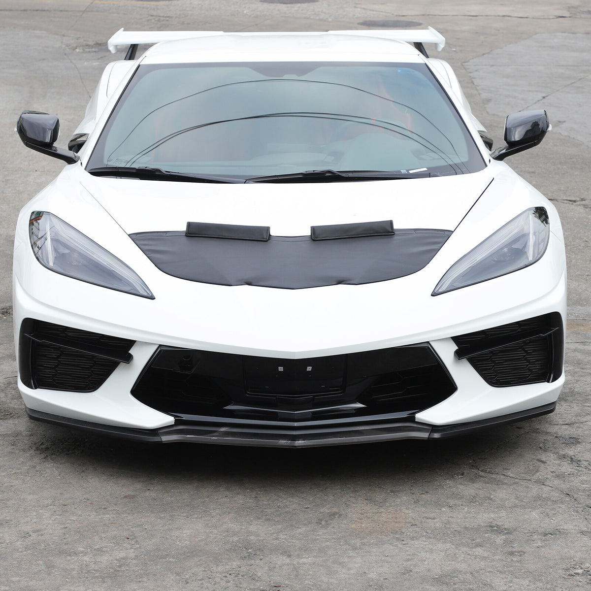 PU Leather Car Bonnet Hood Bra Wind & Bug Deflectors For Corvette C8 2020-26 US 3