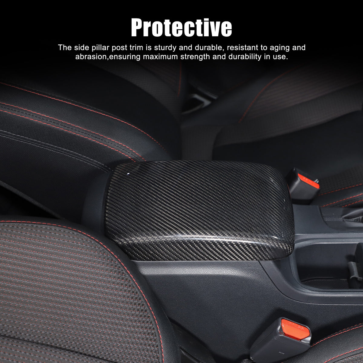 Real Carbon Fiber Center Armrest Storage Box Cover Trim For Subaru WRX VB 22-24 3
