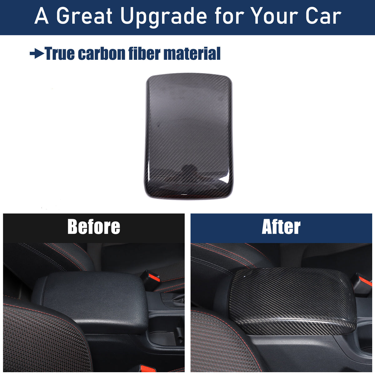 Real Carbon Fiber Center Armrest Storage Box Cover Trim For Subaru WRX VB 22-24 15