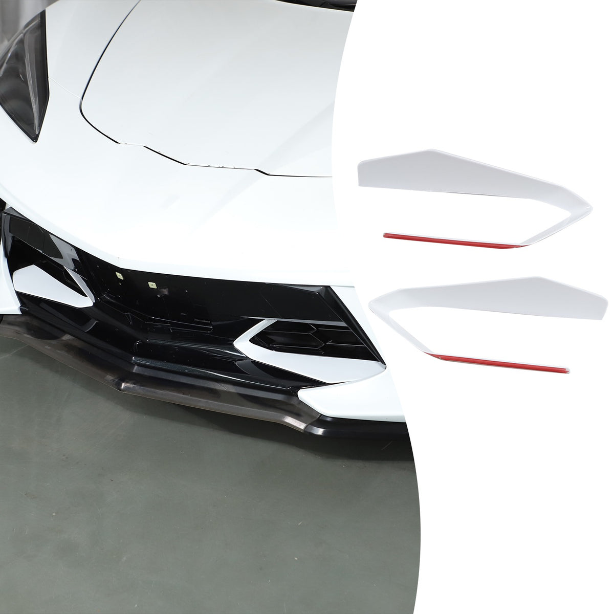 White ABS Front Bumper Center Grille Frame Trim Cover For Corvette C8 2020+ 21