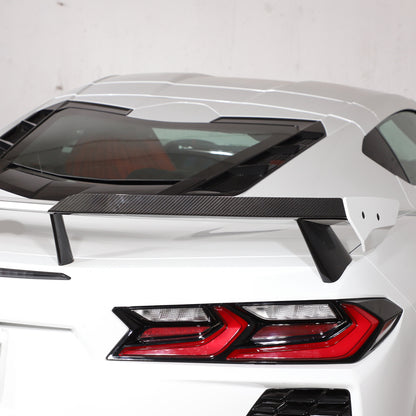 Real Carbon Fiber High Wing Spoiler Add-On Wicker Bill Pair For Corvette C8 20+ 9