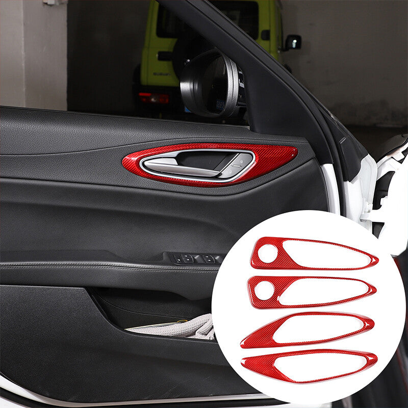 Red Carbon Fiber Style Inner Door Handle Frame Trim For Alfa Romeo Giulia 17-19 6