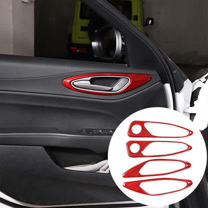Red Carbon Fiber Style Inner Door Handle Frame Trim For Alfa Romeo Giulia 17-19 6