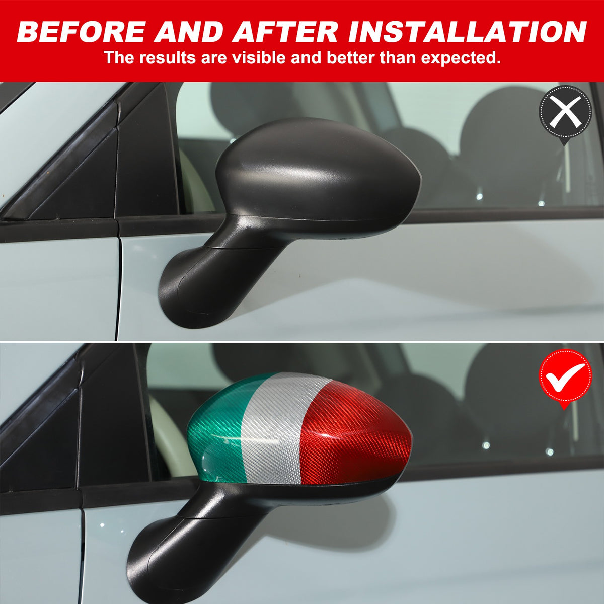 Tri-Color Real Carbon Fiber Side Mirror Cover Trim For Fiat 500 312 2010+ 21