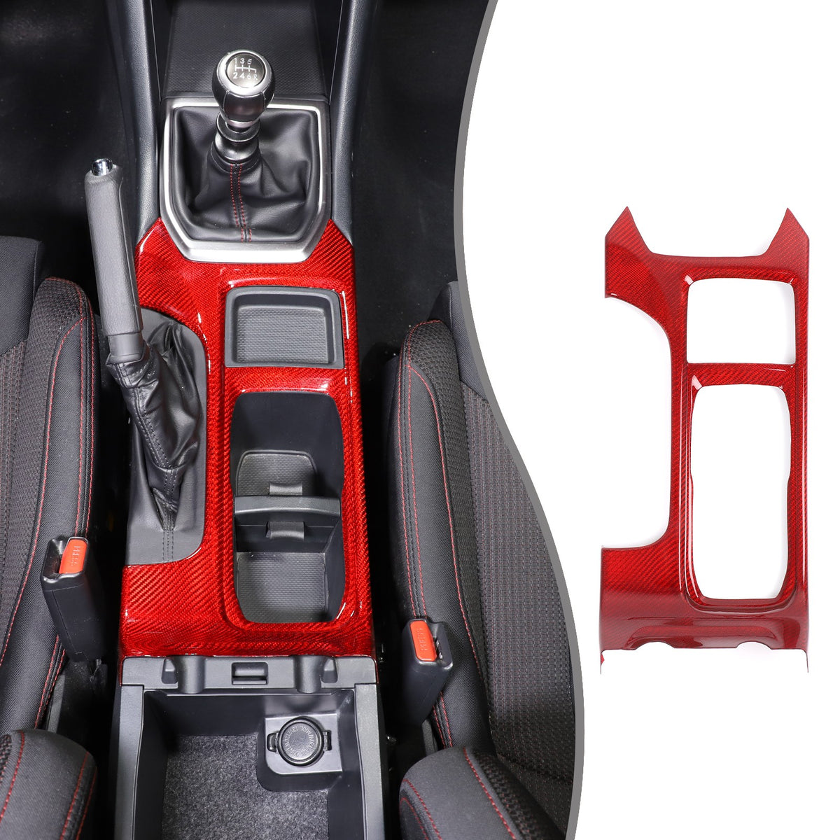 Red Real Carbon Fiber Center Console Cup Holder Trim For Subaru WRX VB 2022+ 2