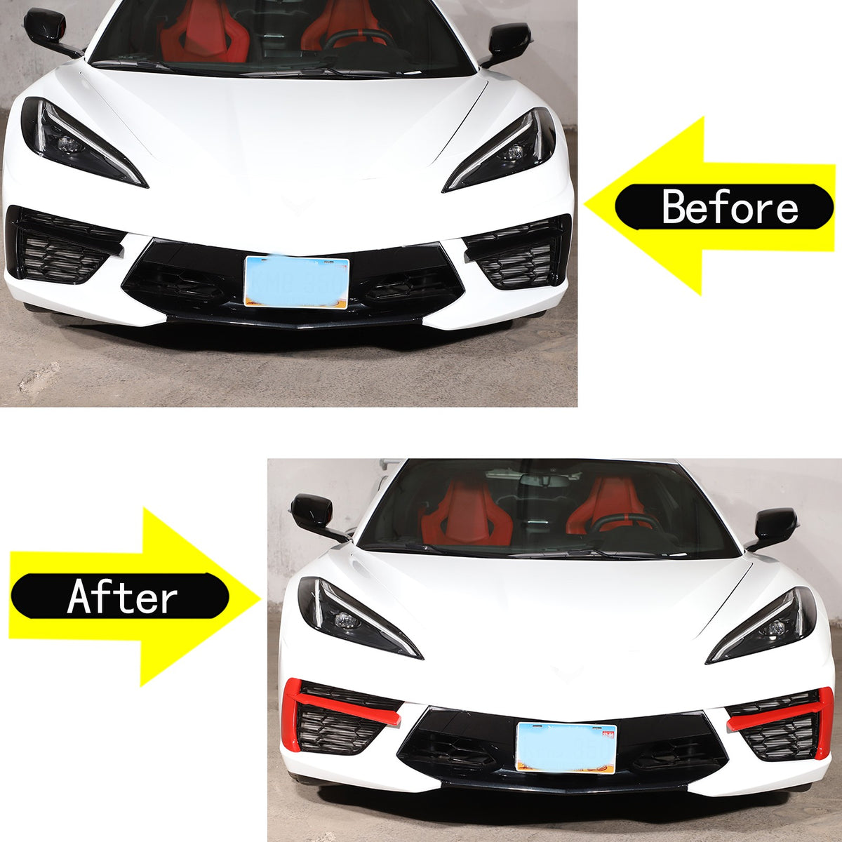 Sports Red Front Bumper Fog Light Lamp Trims for Corvette C8 2020-2025 US 12