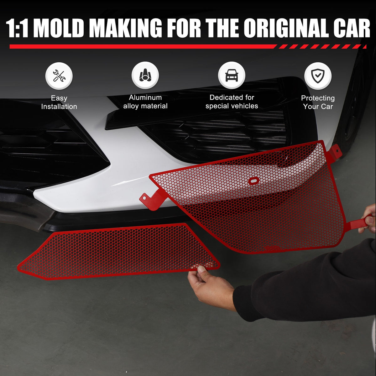 Red Steel Front Bumper Grille Mesh Screen Insect Guard For Corvette C8 2020 6