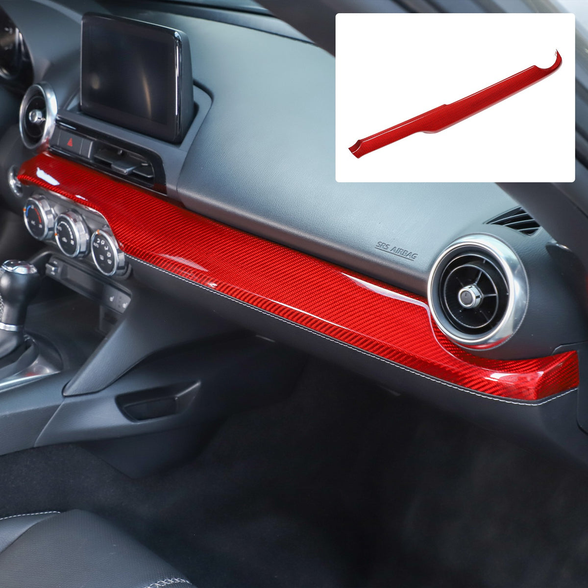 Red Real Carbon Fiber Dashboard Center Trim For Mazda MX-5 Miata 2016+ 19