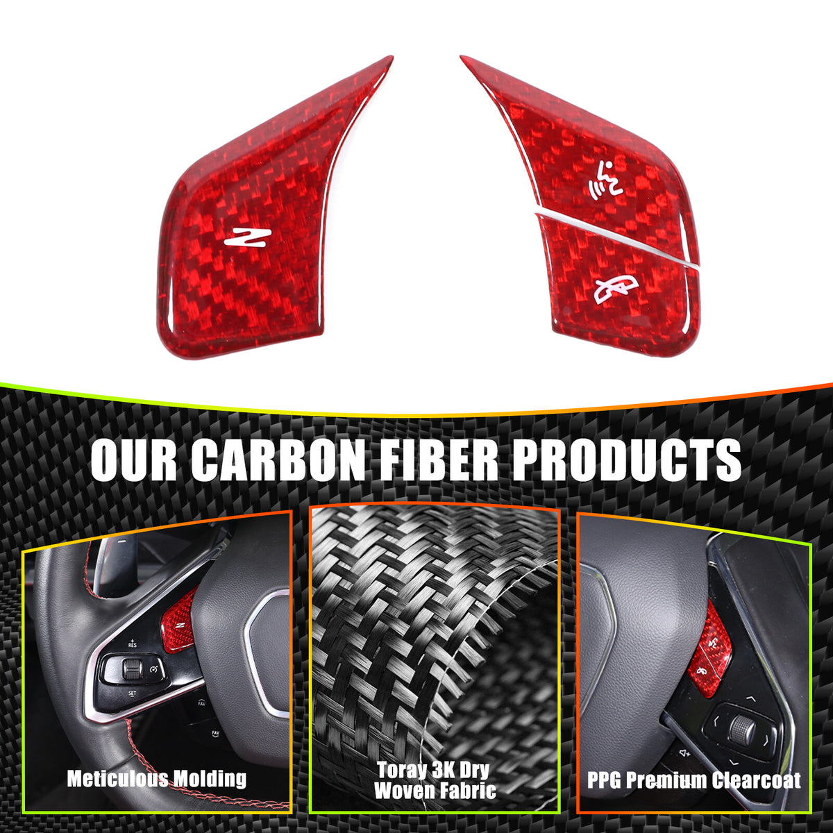 Red Real Carbon Fiber Full Interior Set Decor Trim Kit for Corvette C8 20-25 - Styles 51-55 37