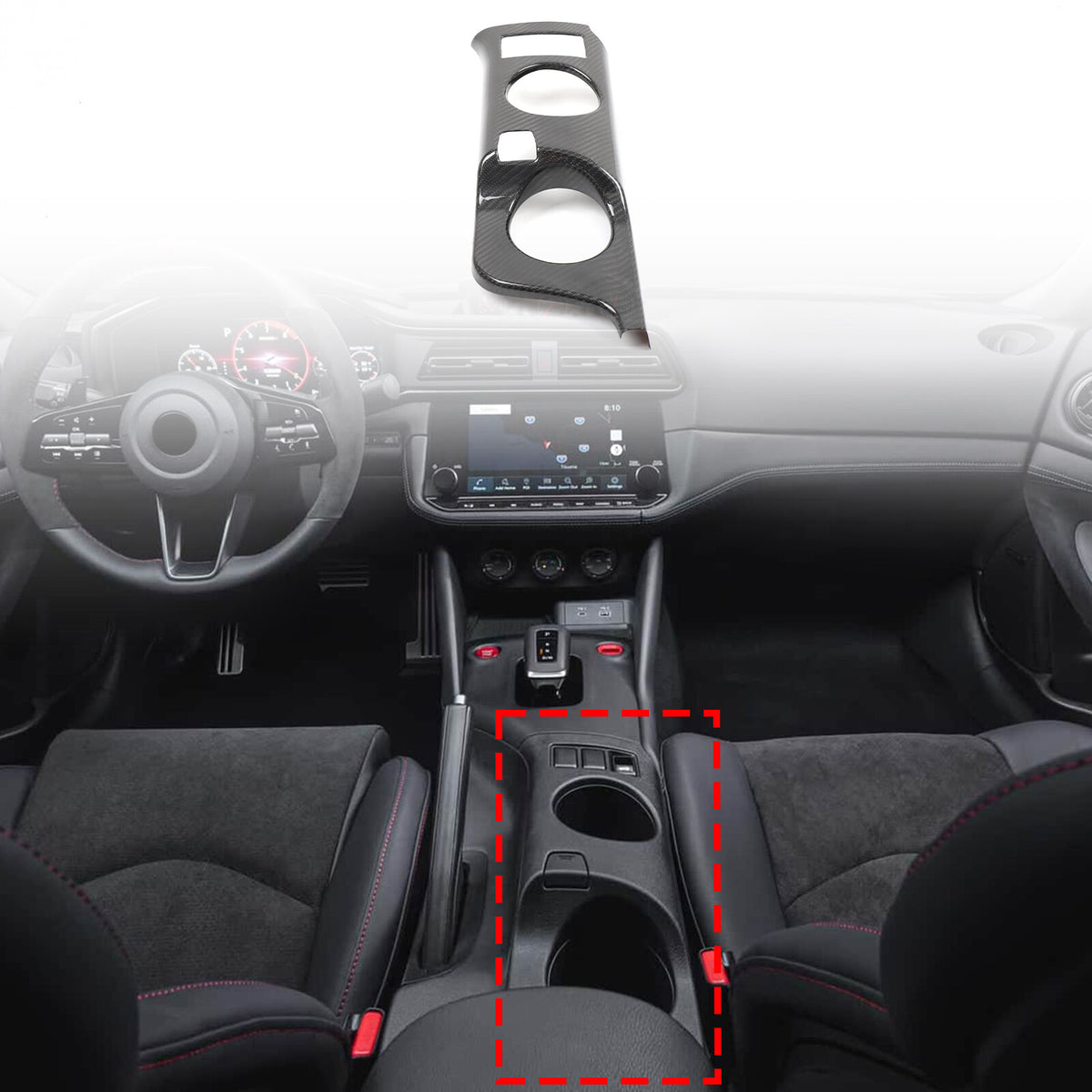 Real Carbon Fiber Center Console Cup Holder Panel Trim for Nissan 400Z 1