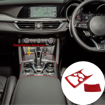 Red Real Carbon Fiber Large Gear Shift Panel Trim For Alfa Romeo Stelvio 2020-23 5