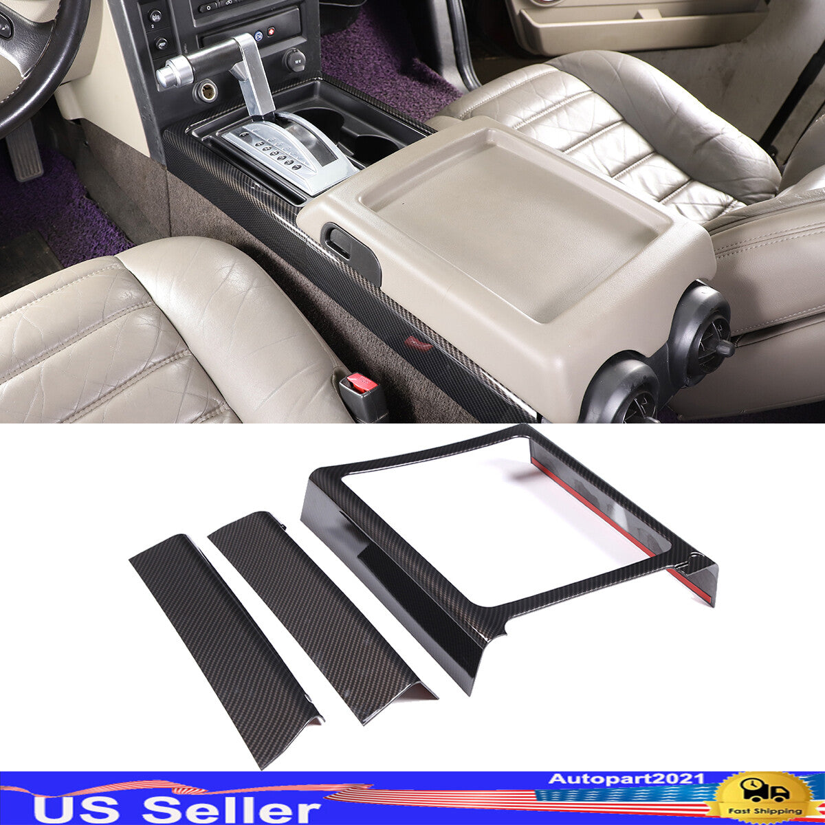 Carbon Fiber Look Interior Gear Shift Side Frame Trim For Hummer H2 2003-2007 1