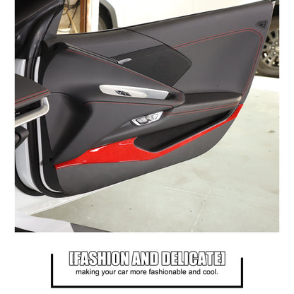 Red Carbon Fiber Interior Door Panel Anti Kick Trim Sticker For Corvette C8 20+ 11
